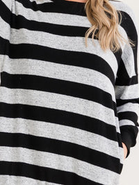 WOMEN'S LONG SLEEVE FRONT POCKETS COLORBLOCK STRIPES SWEATER MINI DRESS