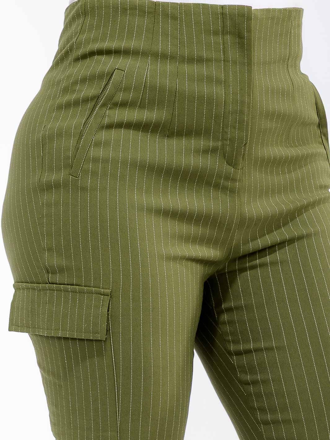 PLUS SIZE BUTTON CLOSURE CARGO POCKETS SKINNY LEG STRIPES PANTS