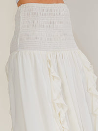 ******WOMEN'S SMOCK WAIST RUFFLE DETAILED MIDI SKIRT