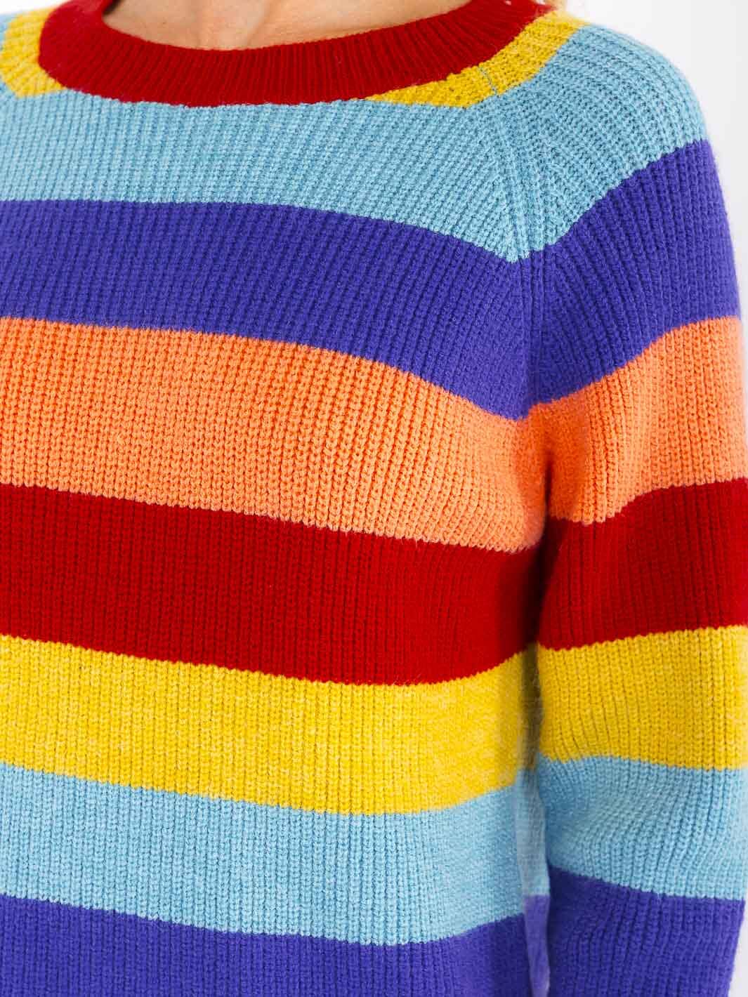WOMEN'S LONG SLEEVE COLORBLOCK STRIPES PULLOVER KNIT SWEATER