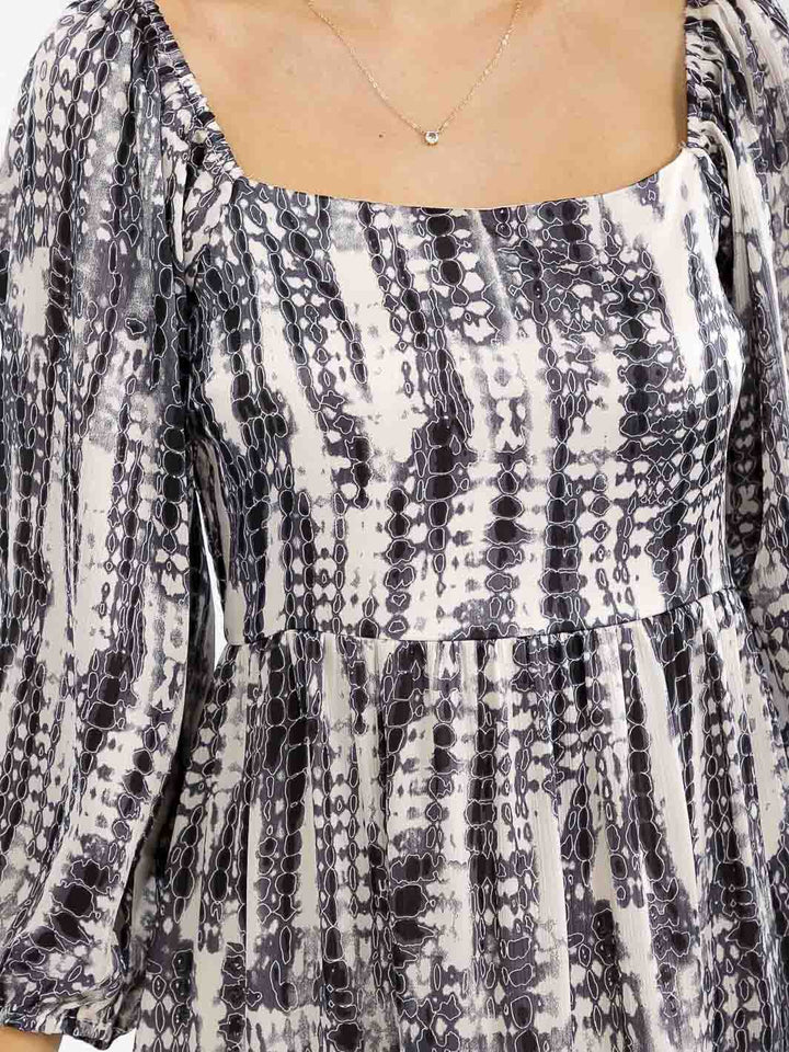 WOMEN'S 3/4 SLEEVES SQUARE NECK SMOCK ANIMAL PRINT MAXI DRESS