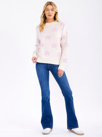 WOMEN'S LONG SLEEVE STARS PRINT PULLOVER SWEATER