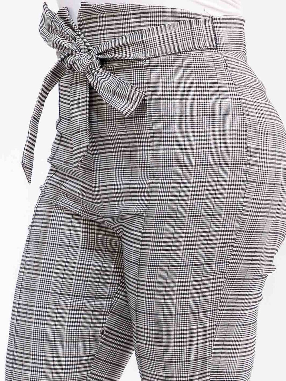 PLUS SIZE ZIPPER CLOSURE SELF TIE SKINNY LEG PLAID PANTS