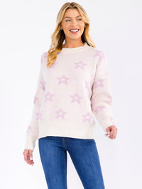 WOMEN'S LONG SLEEVE STARS PRINT PULLOVER SWEATER