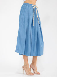 WOMEN'S ELASTIC WAIST FRONT POCKETS WIDE LEG PALAZZO DENIM BERMUDA