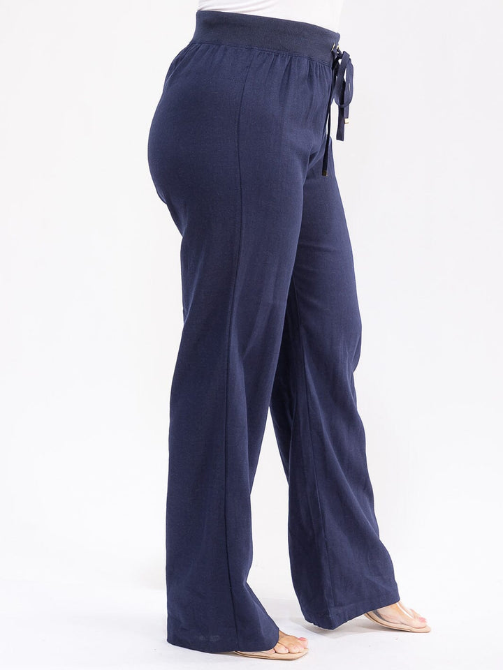 PLUS SIZE ELASTIC WAIST POCKETS SELF TIE WIDE LEG LEG PANTS