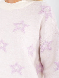 WOMEN'S LONG SLEEVE STARS PRINT PULLOVER SWEATER