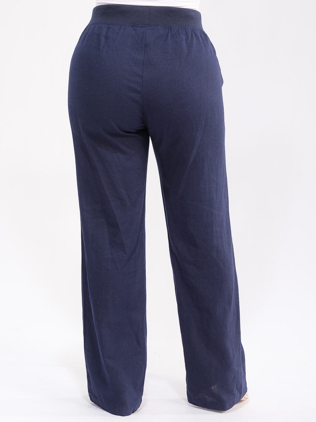 PLUS SIZE ELASTIC WAIST POCKETS SELF TIE WIDE LEG LEG PANTS