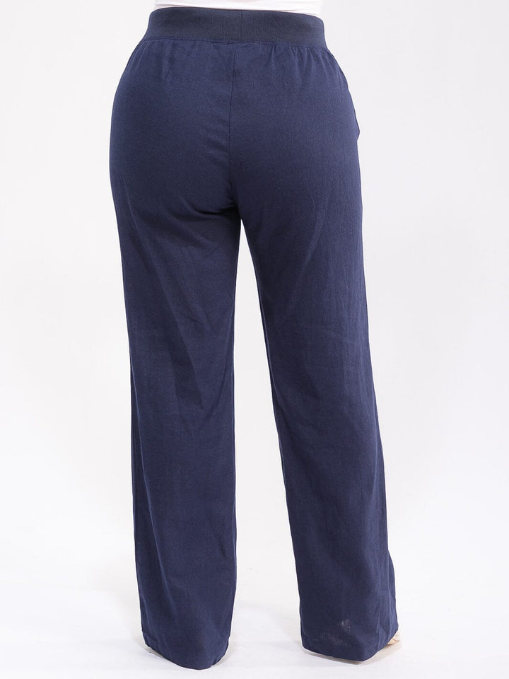 PLUS SIZE ELASTIC WAIST POCKETS SELF TIE WIDE LEG LEG PANTS