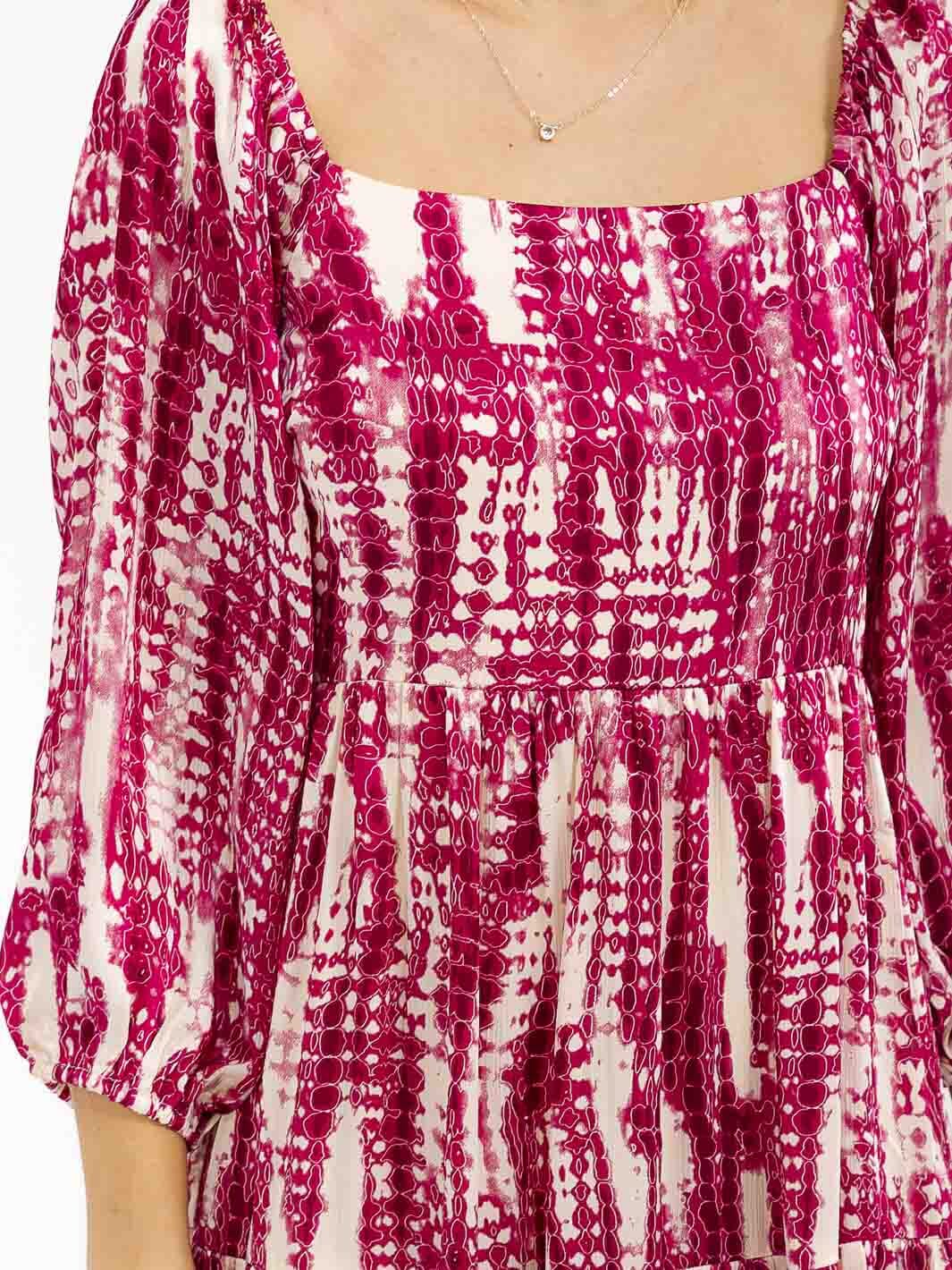 WOMEN'S 3/4 SLEEVES SQUARE NECK SMOCK ANIMAL PRINT MAXI DRESS