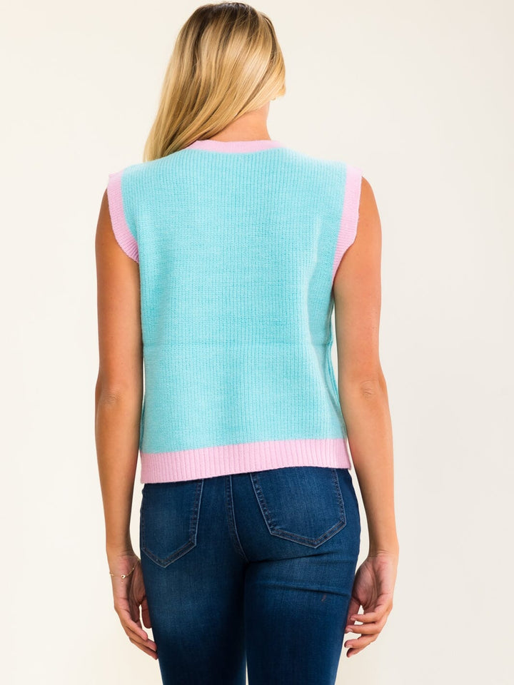 WOMEN'S SLEEVELESS COLORBLOCK GRAPHIC SWEATER TOP