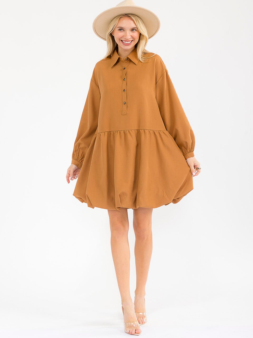 WOMEN'S LONG SLEEVE BUTTON UP LOOSE FIT MINI DRESS