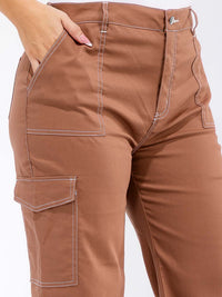 PLUS SIZE BUTTON CLOSURE CARGO POCKETS WIDE LEG PANTS