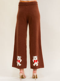 WOMEN'S ELASTIC WAIST SELF TIE GRAPHIC WIDE LEG KNIT PANTS