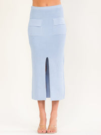 WOMEN'S ELASTIC WAIST FRONT SLIT POCKETS KNIT MAXI SKIRT