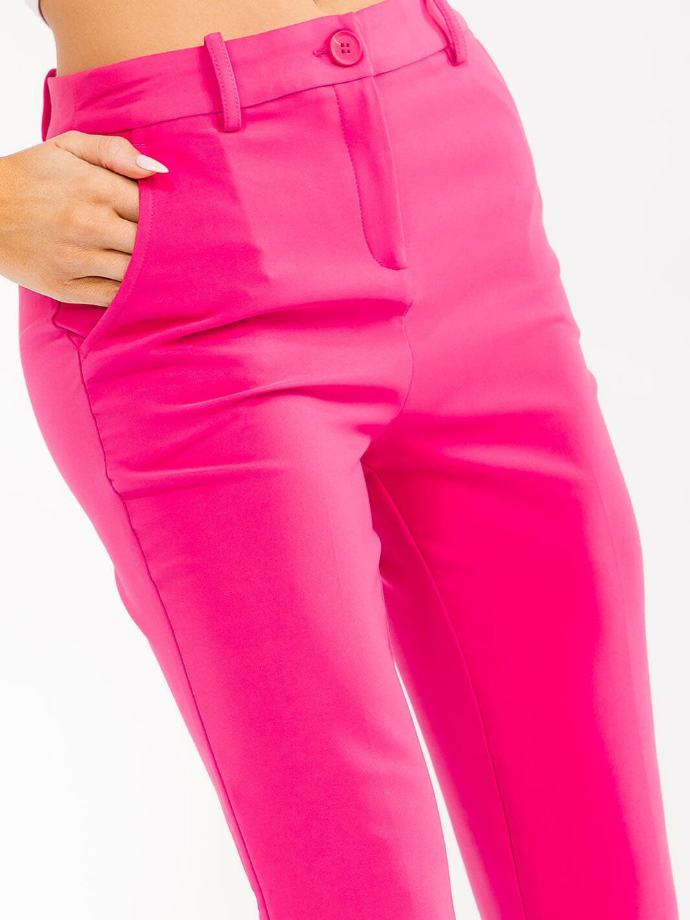 WOMEN'S BUTTON CLOSURE FRONT POCKET STRETCH WIDE LEG PANTS