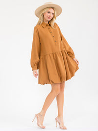 WOMEN'S LONG SLEEVE BUTTON UP LOOSE FIT MINI DRESS