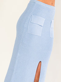 WOMEN'S ELASTIC WAIST FRONT SLIT POCKETS KNIT MAXI SKIRT