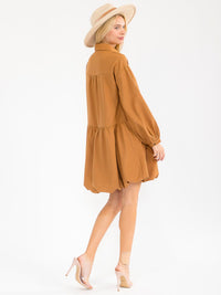 WOMEN'S LONG SLEEVE BUTTON UP LOOSE FIT MINI DRESS