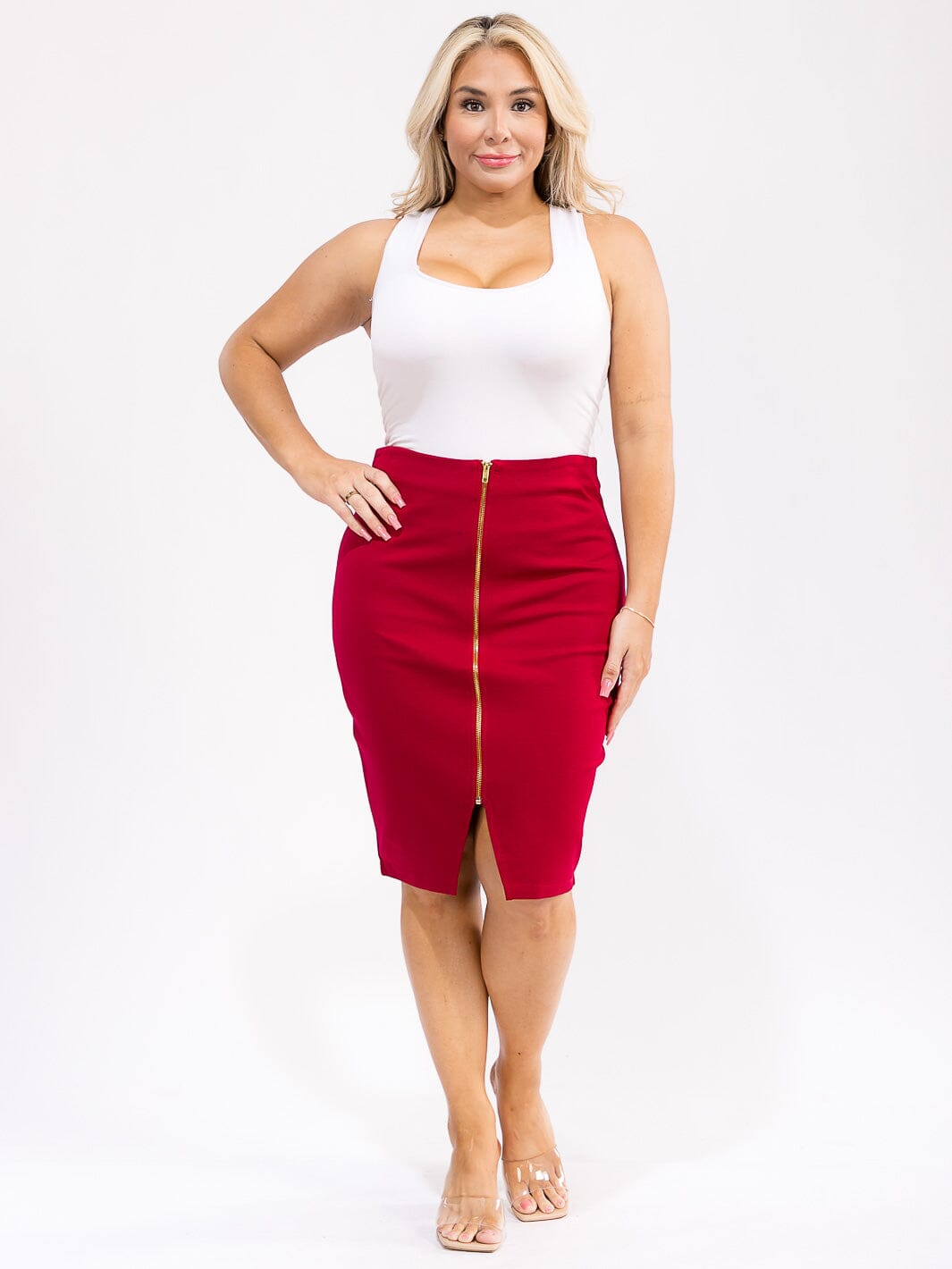PLUS SIZE ZIPPER CLOSURE PENCIL MINI SKIRT - Main Image