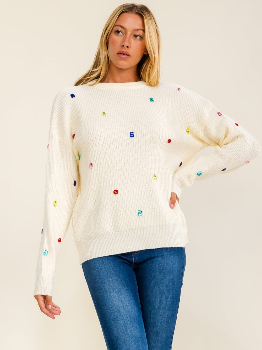 WOMEN'S LONG SLEEVE STONES PULLOVER SWEATER