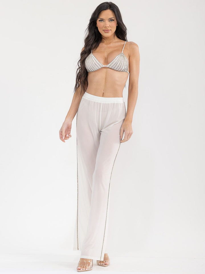 WOMEN'S STUDS BRALETTE & ELASTIC WAIST PANTS STUDS MESH DETAILED 2PC. SET