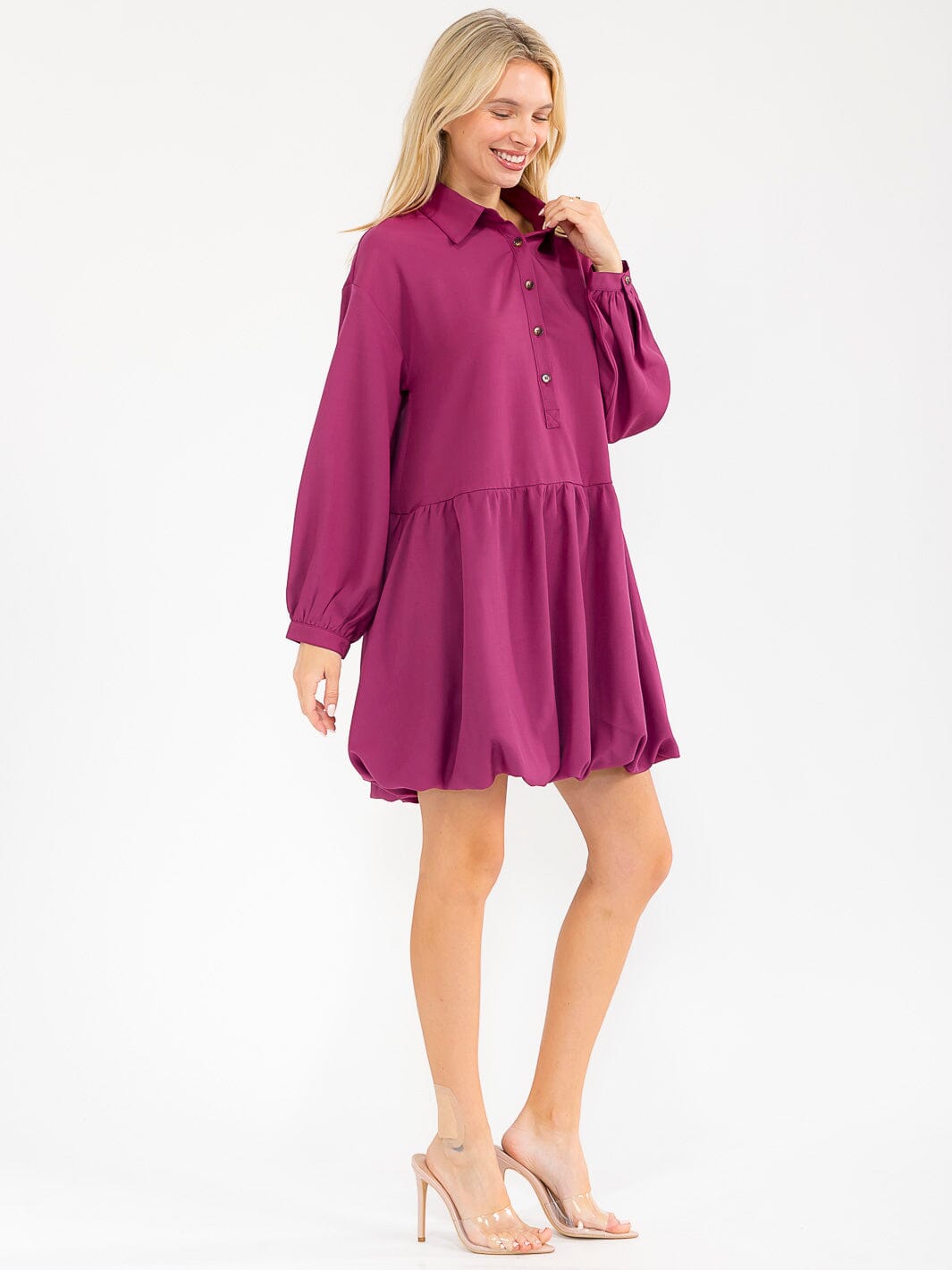 WOMEN'S LONG SLEEVE BUTTON UP LOOSE FIT MINI DRESS