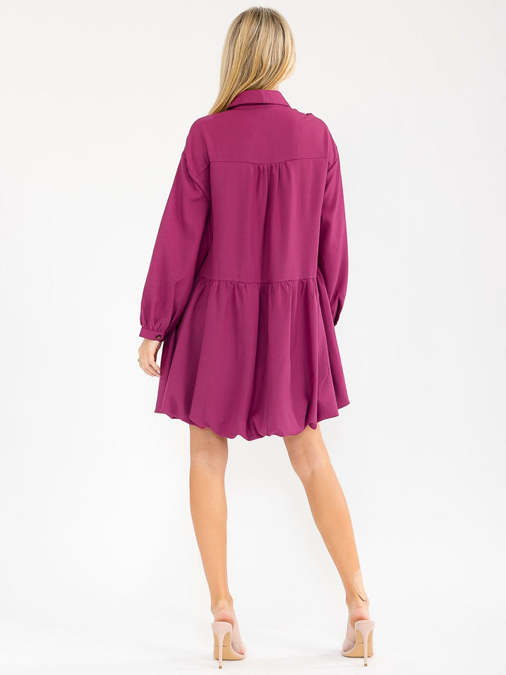 WOMEN'S LONG SLEEVE BUTTON UP LOOSE FIT MINI DRESS