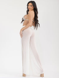 WOMEN'S STUDS BRALETTE & ELASTIC WAIST PANTS STUDS MESH DETAILED 2PC. SET