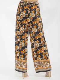 WOMEN'S ELASTIC WAIST SELF TIE FLORAL WIDE LEGS PALAZZO PANTS