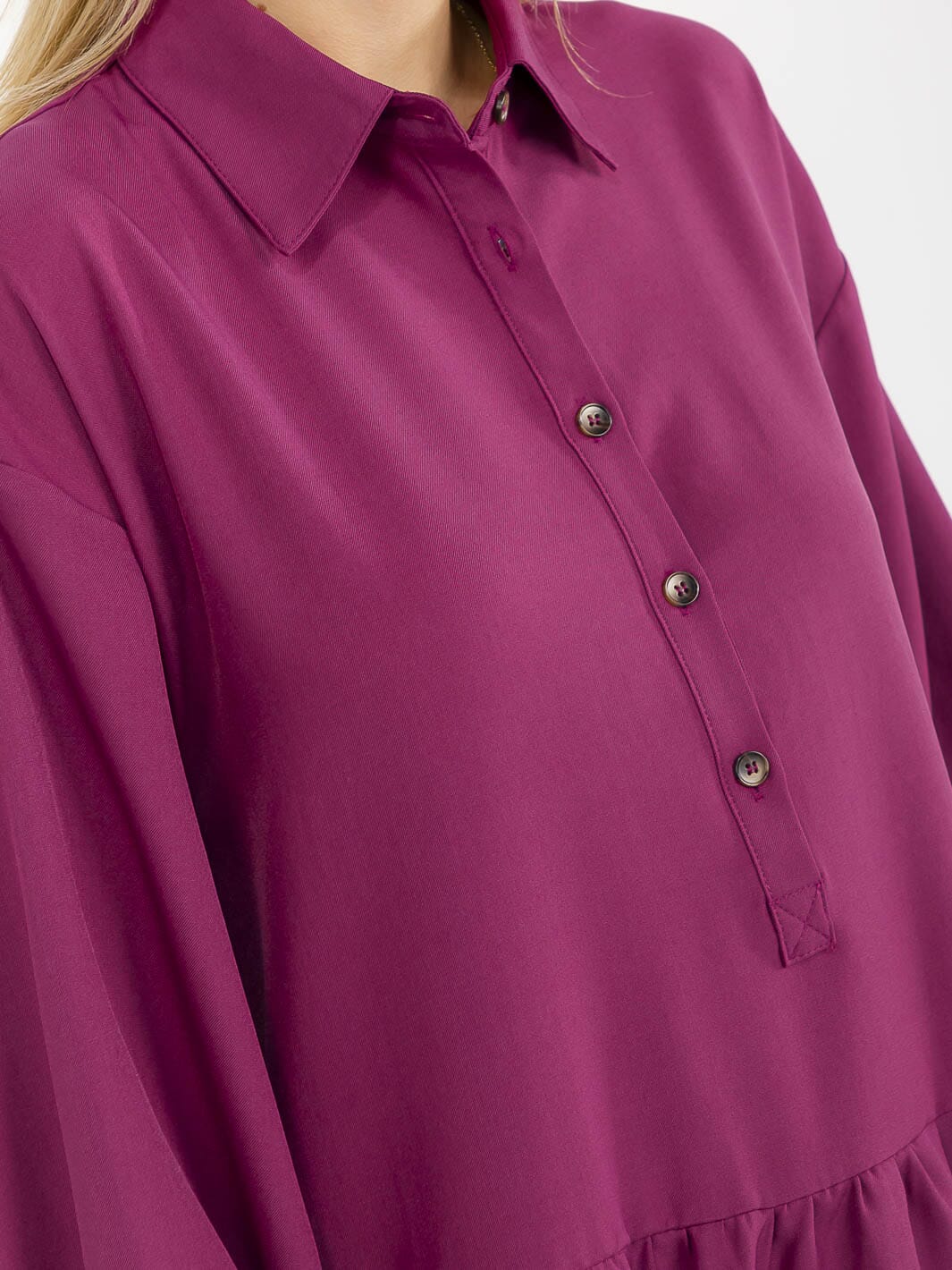 WOMEN'S LONG SLEEVE BUTTON UP LOOSE FIT MINI DRESS