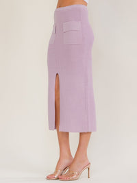 WOMEN'S ELASTIC WAIST FRONT SLIT POCKETS KNIT MAXI SKIRT