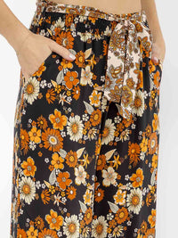 WOMEN'S ELASTIC WAIST SELF TIE FLORAL WIDE LEGS PALAZZO PANTS