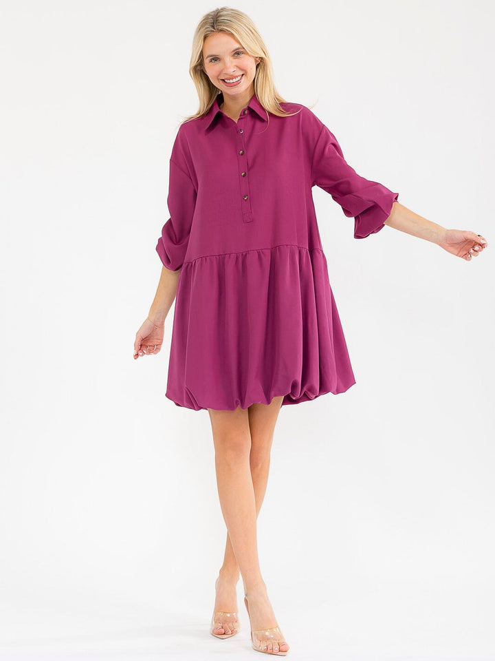 WOMEN'S LONG SLEEVE BUTTON UP LOOSE FIT MINI DRESS