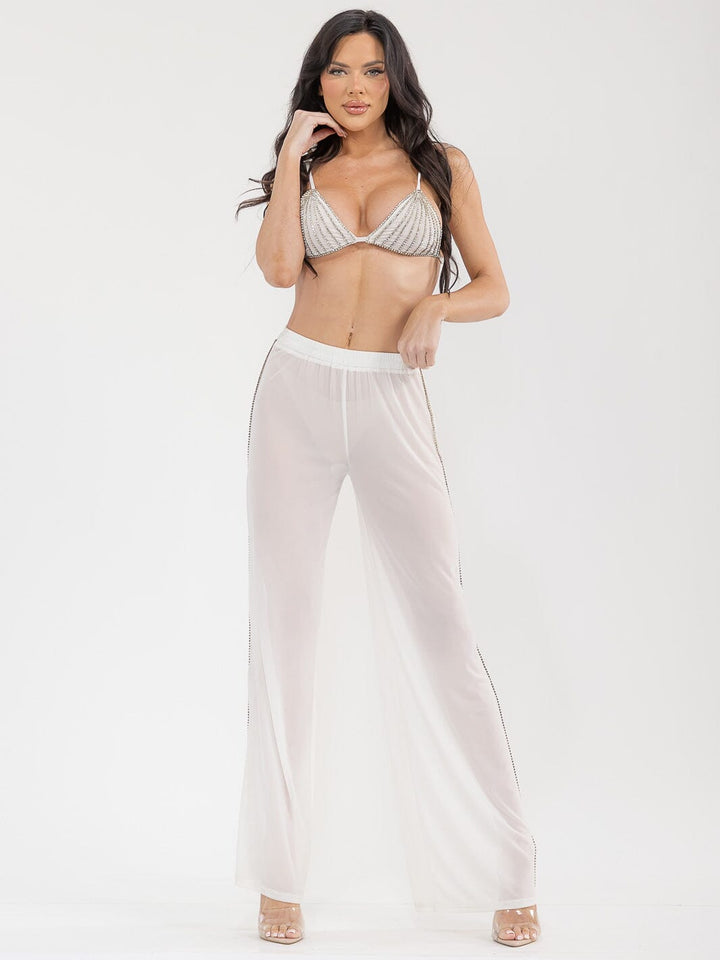 WOMEN'S STUDS BRALETTE & ELASTIC WAIST PANTS STUDS MESH DETAILED 2PC. SET