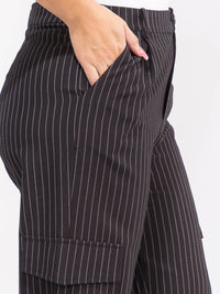 PLUS SIZE BUTTON CLOSURE CARGO POCKETS WIDE LEG STRIPES PANTS