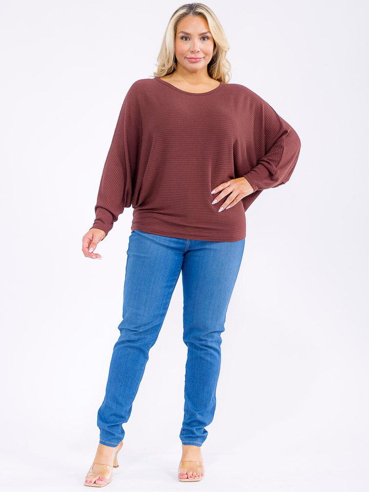 PLUS SIZE LONG SLEEVE RIBBED LOOSE FIT TOP