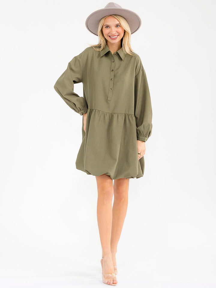 WOMEN'S LONG SLEEVE BUTTON UP LOOSE FIT MINI DRESS