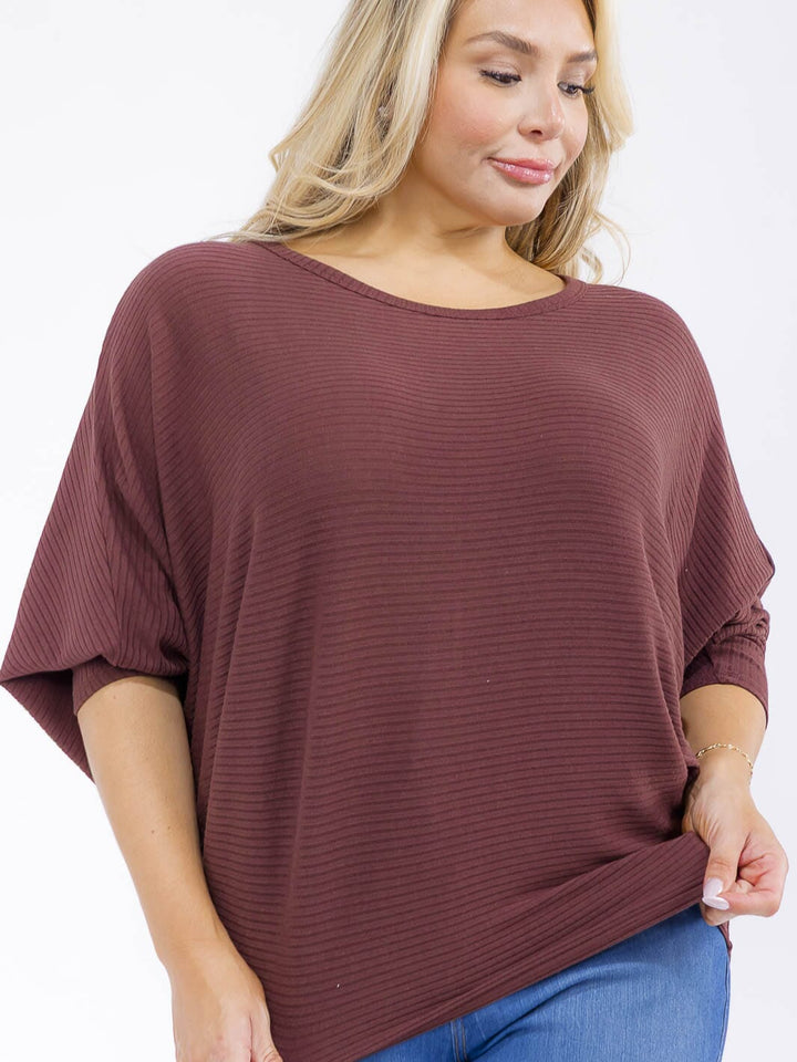 PLUS SIZE LONG SLEEVE RIBBED LOOSE FIT TOP