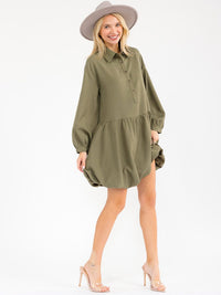 WOMEN'S LONG SLEEVE BUTTON UP LOOSE FIT MINI DRESS
