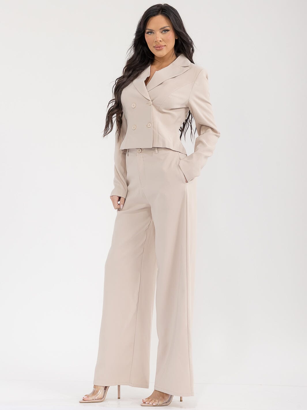 WOMEN'S LONG SLEEVE BLAZER & BUTTON CLOSURE PANTS SOLID 2PC. SET