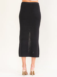 WOMEN'S ELASTIC WAIST FRONT SLIT POCKETS KNIT MAXI SKIRT