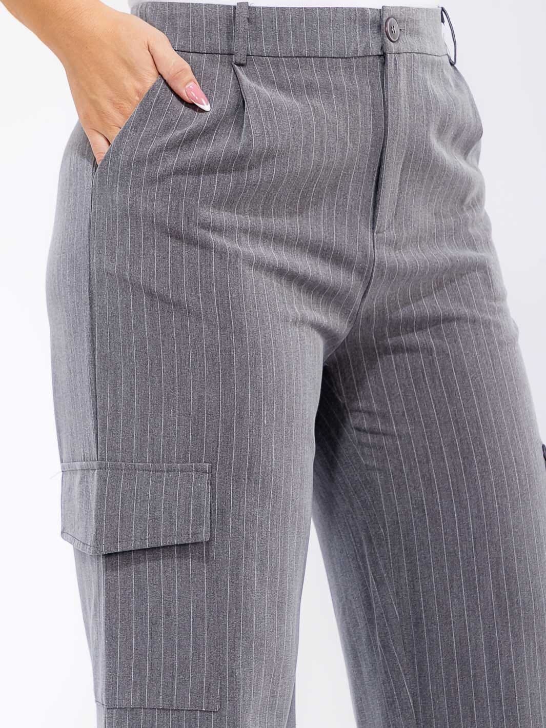 PLUS SIZE BUTTON CLOSURE CARGO POCKETS WIDE LEG STRIPES PANTS