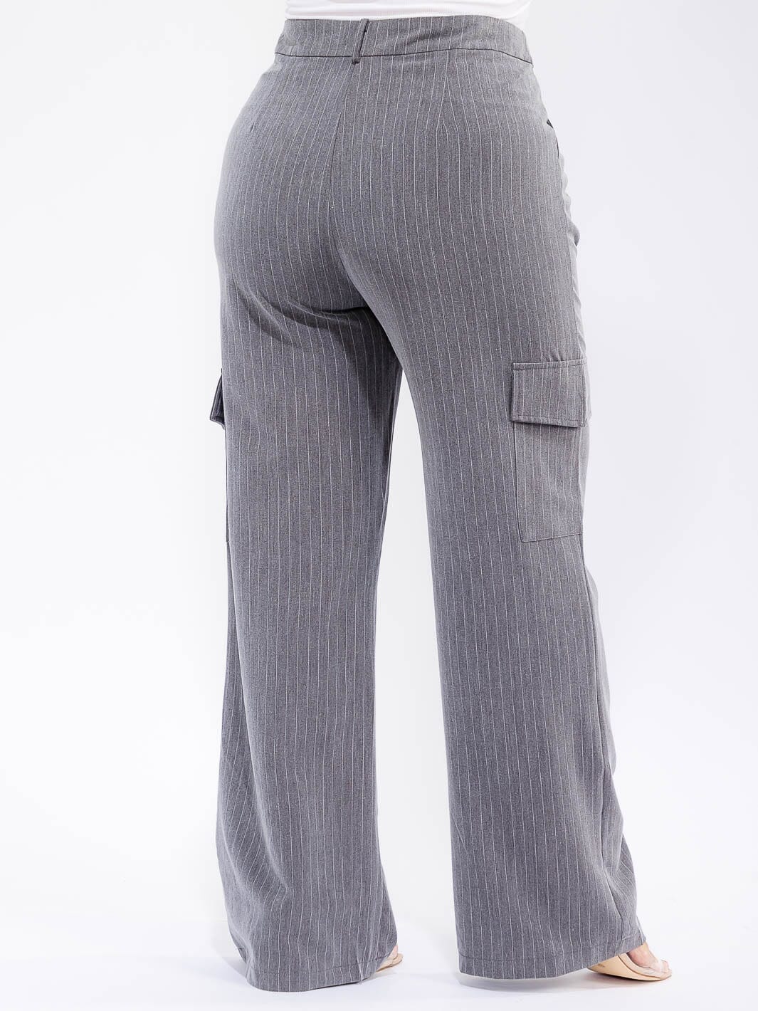 PLUS SIZE BUTTON CLOSURE CARGO POCKETS WIDE LEG STRIPES PANTS