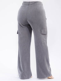 PLUS SIZE BUTTON CLOSURE CARGO POCKETS WIDE LEG STRIPES PANTS