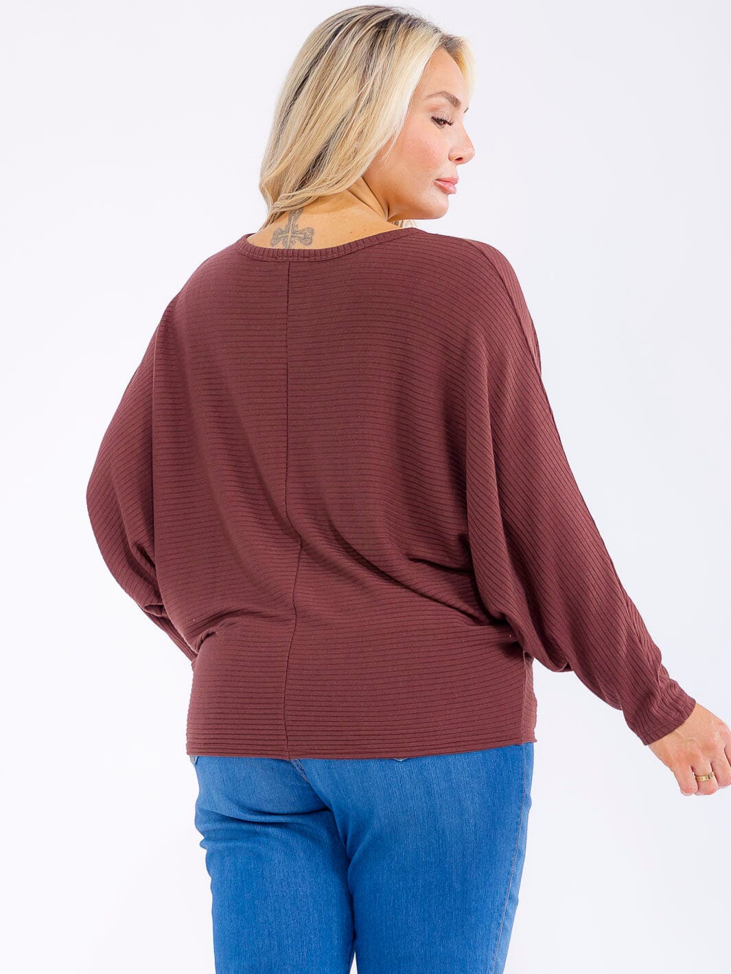 PLUS SIZE LONG SLEEVE RIBBED LOOSE FIT TOP