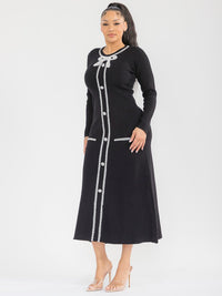 WOMEN'S LONG SLEEVE PEARL DETAILED RIBBED MAXI DRESS
