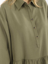 WOMEN'S LONG SLEEVE BUTTON UP LOOSE FIT MINI DRESS