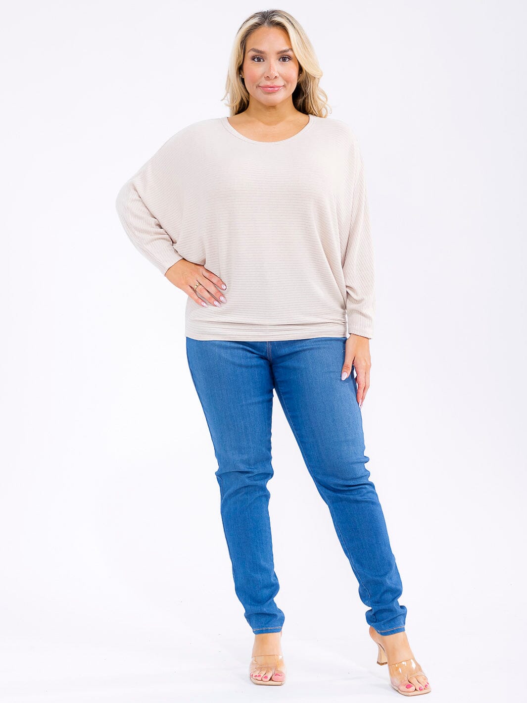 PLUS SIZE LONG SLEEVE RIBBED LOOSE FIT TOP
