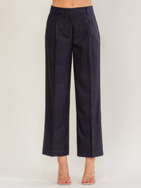WOMEN'S BUTTON CLOSURE POCKETS STRIPES WIDE LEG PANTS